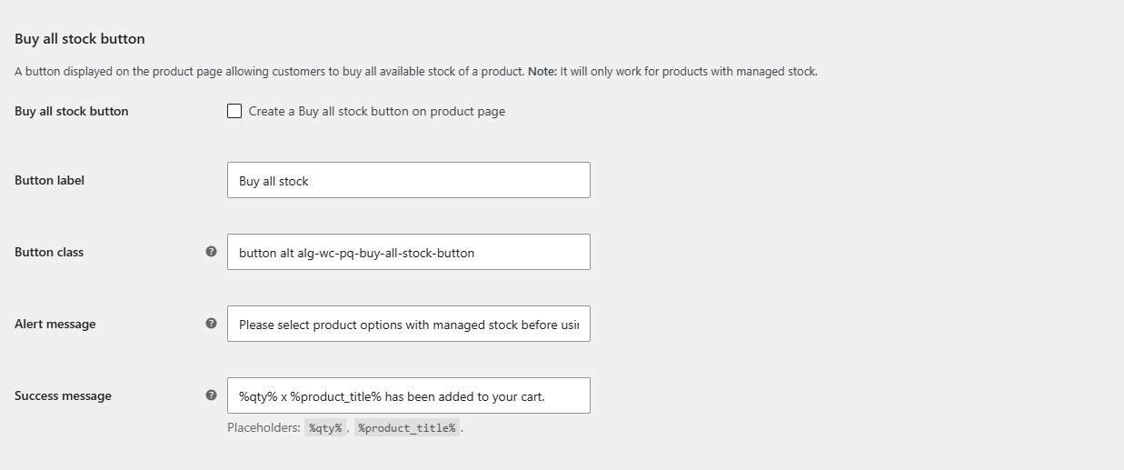 Buy all stock button options in the General section