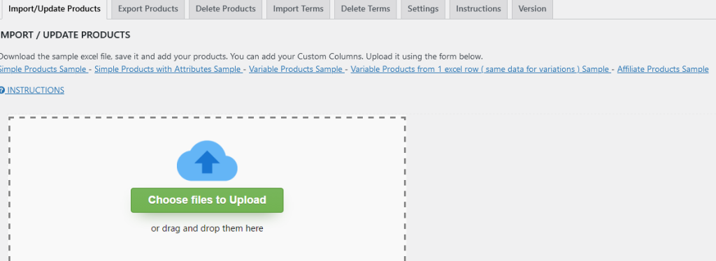 WooCommerce product import upload screen in Products Import and Export with Excel