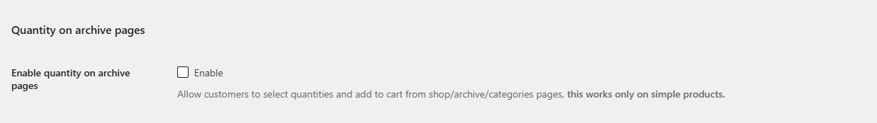 Quantity on archive pages option in the General section