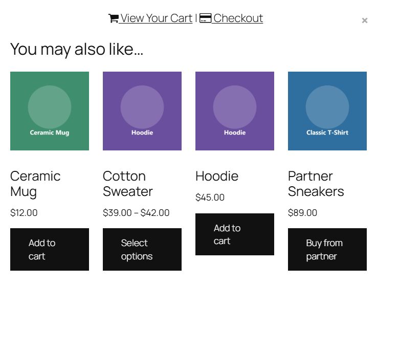 related products popup open on the shop page