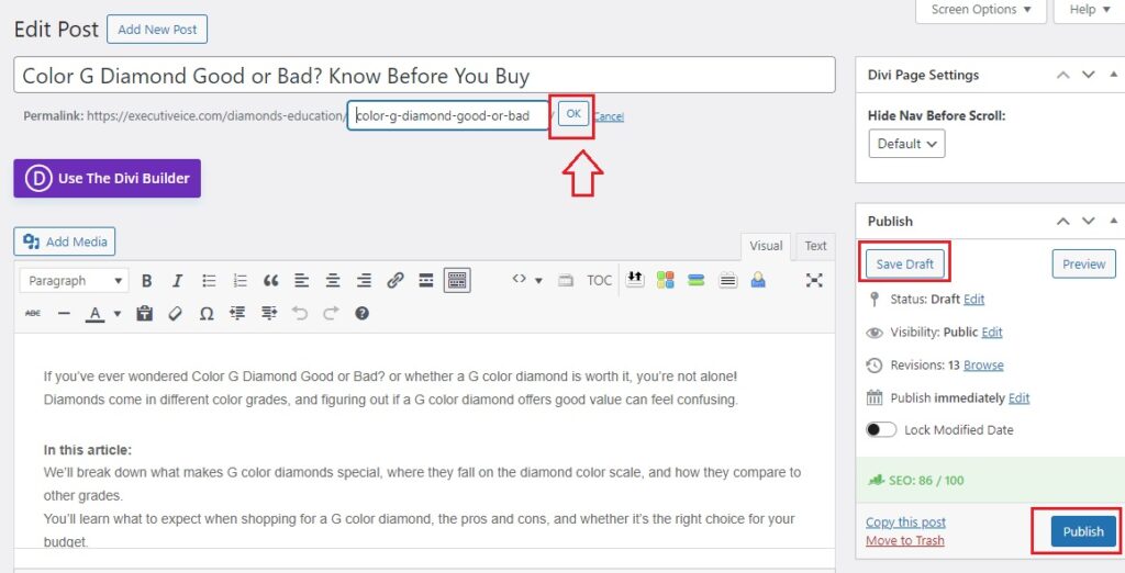 wordpress adjust slug - update