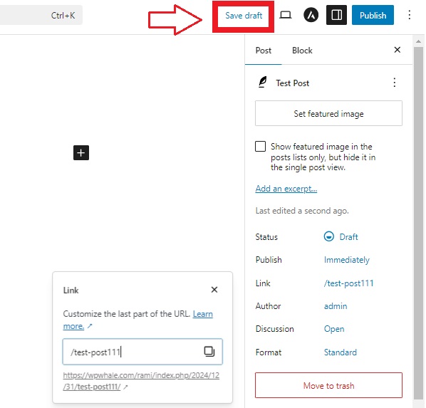 wordpress modify slug - save